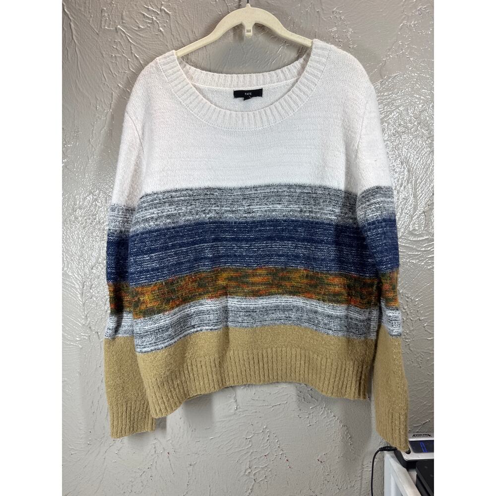 Fate‎ Sweater Womens Relaxed Multicolor Round Neck Striped Long Sleeve Sz Medium